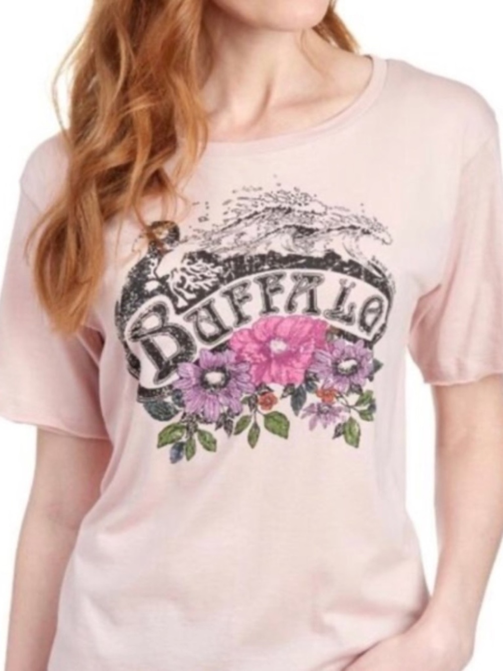 Buffalo David Bitton Floral Wave Graphic Tee in soft pink, Size Large, NWOT